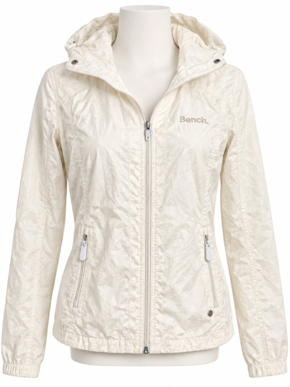 Bench Cream Zip Jacket Y2K Logo Collar Lightweight Coat Size S